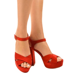 Red sandals on the post of eco-suede 63-202 1