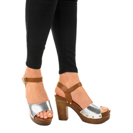 Silver high-heeled sandals 150-615 brown grey 1