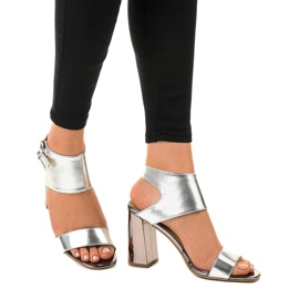 Stylish silver sandals on the post 0354-20 grey 1