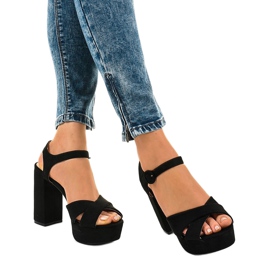Black sandals on the post eco-suede 63-202 1