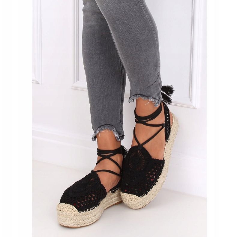Black openwork espadrilles YQ233 Black 1