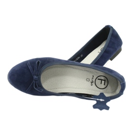 Filippo Navy blue leather ballerinas with a bow DP1231 / 20 4