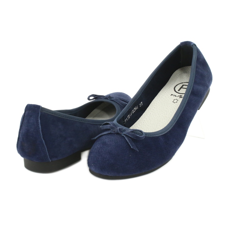 Filippo Navy blue leather ballerinas with a bow DP1231 / 20 3