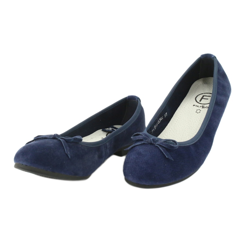 Filippo Navy blue leather ballerinas with a bow DP1231 / 20 2
