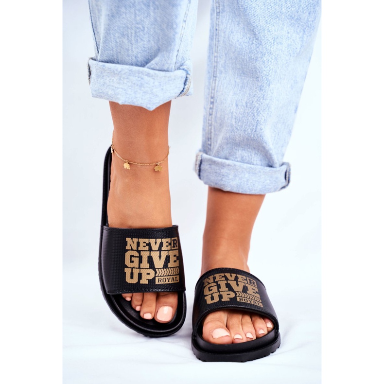 ADY Women's Slippers Never Give Up2 Gold Black 2 ADY Women's Slippers Never Give Up2 Gold Black 2