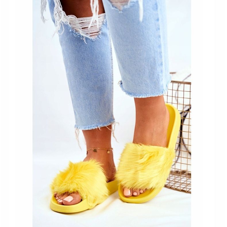 Women's Slippers With Fur Yellow Fur 1