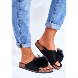MSMG Women's Black Slippers On Cork With Pompom Galaxo 1
