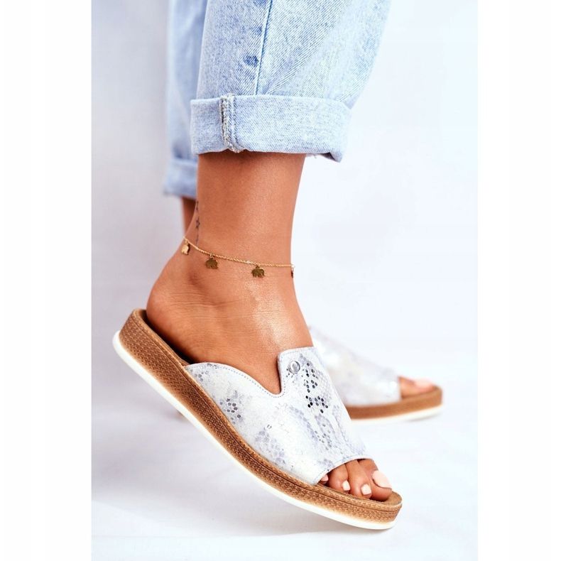 Elegant Women's Leather Snake Slippers Nicole 2495 Pompey white 1