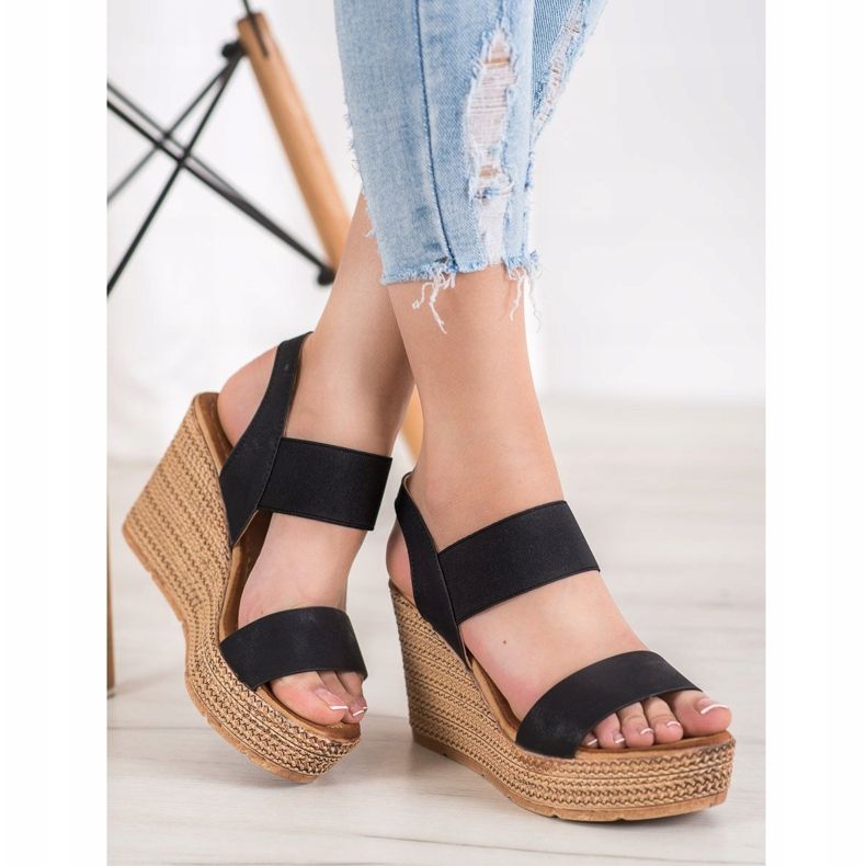 Sea Elves Wedge Slip-On Sandals black 1
