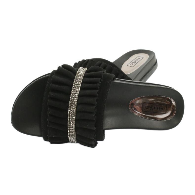 Filippo Black flip flops with frills and zircons 3