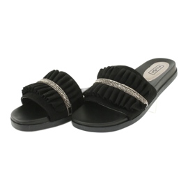 Filippo Black flip flops with frills and zircons 2