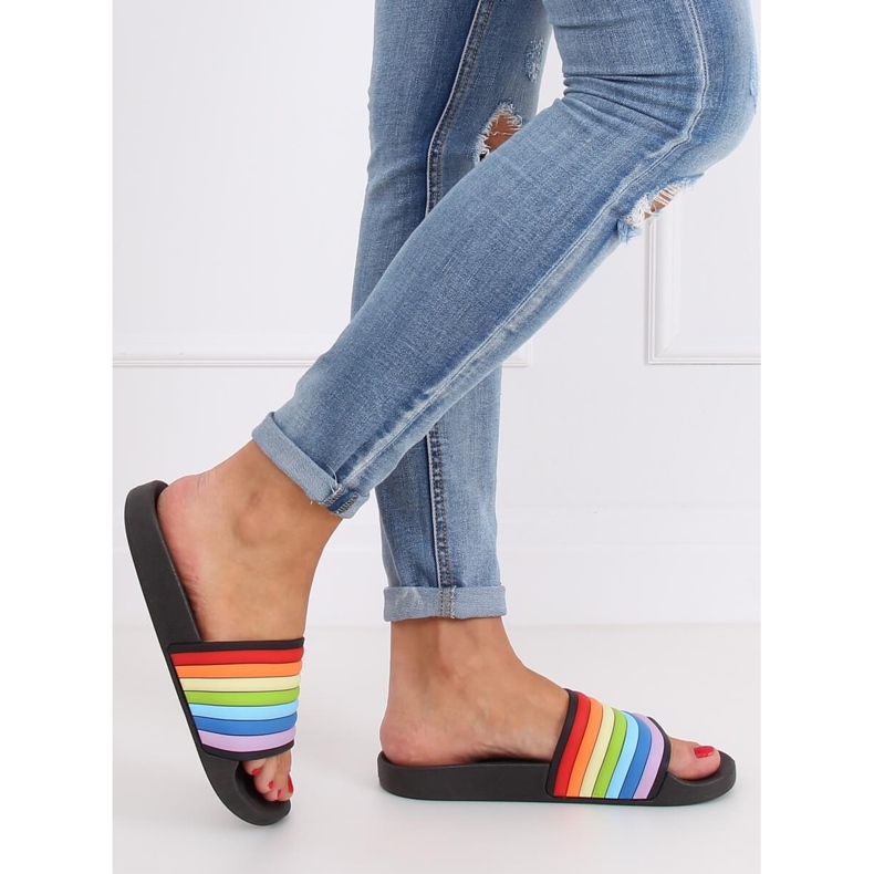 Black rainbow slippers T325P Black multicolored 2