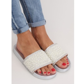 Silver slippers with pearls BG63 Silver grey 1