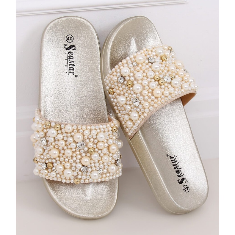 Slippers with pearls BG66 Gold golden 2