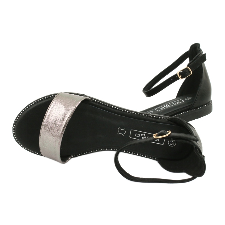 Leather sandals Filippo DS1285 / 20 BK SI black multicolored grey 4