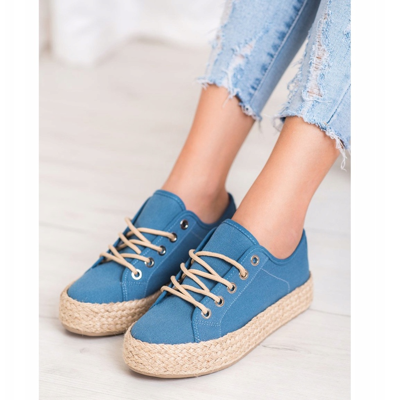 Kylie Sneakers On A Straw Platform blue 1