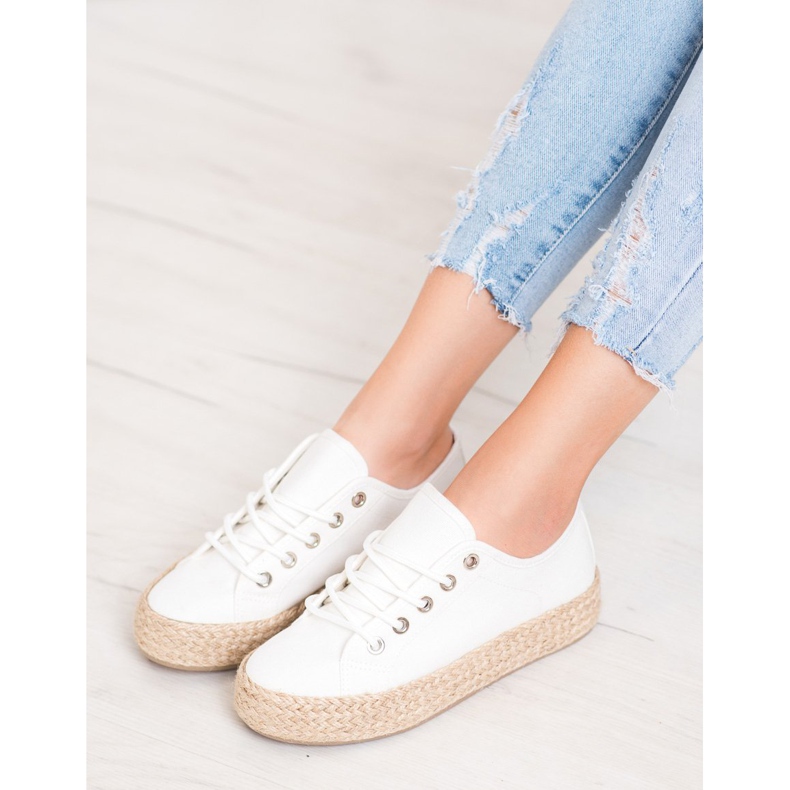 Kylie Sneakers On A Straw Platform white 1