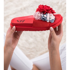 SHELOVET Suede Slippers With Flowers red 1