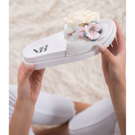 SHELOVET Suede Slippers With Flowers white 1