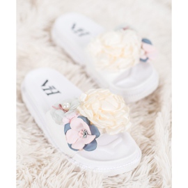SHELOVET Suede Slippers With Flowers white 2