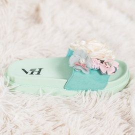 SHELOVET Suede Slippers With Flowers green 2