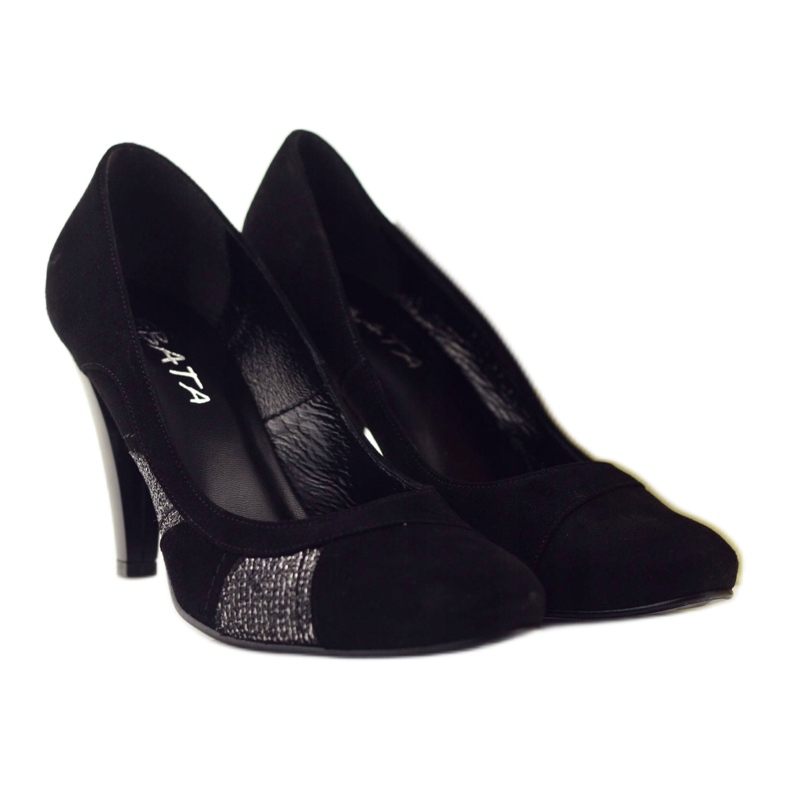 Edeo Women's black leather pumps with silver thread 5