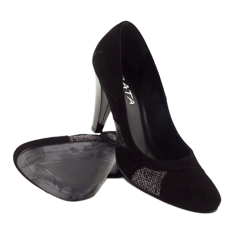 Edeo Women's black leather pumps with silver thread 4