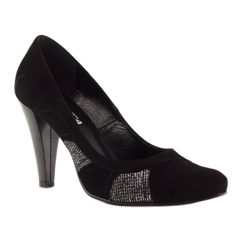 Edeo Women's black leather pumps with silver thread 1