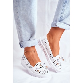 S.Barski Women's Loafers, Openwork Leather LR71515 White Murrieta 1
