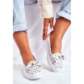 S.Barski Women's Loafers, Openwork Leather LR71515 White Murrieta 2