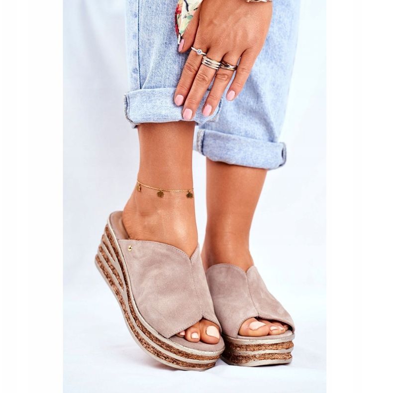 Women's Leather Slippers On Wedge Nicole 2559 Lemonade beige 1