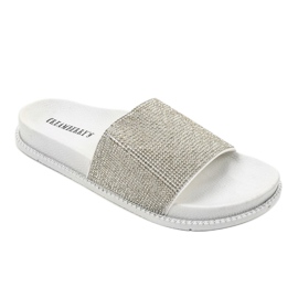 White shiny slippers RL216 grey 1