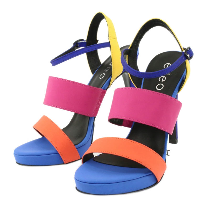 High leather sandals on the Edeo 3338 heel blue orange pink yellow 4