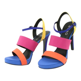 High leather sandals on the Edeo 3338 heel blue orange pink yellow 1