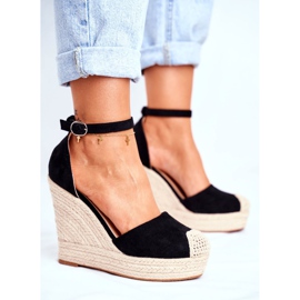 MSMG Women's Sandals On A Wedge Linen Black Avocado 2