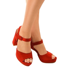 Red sandals on a post suede 77-102 1