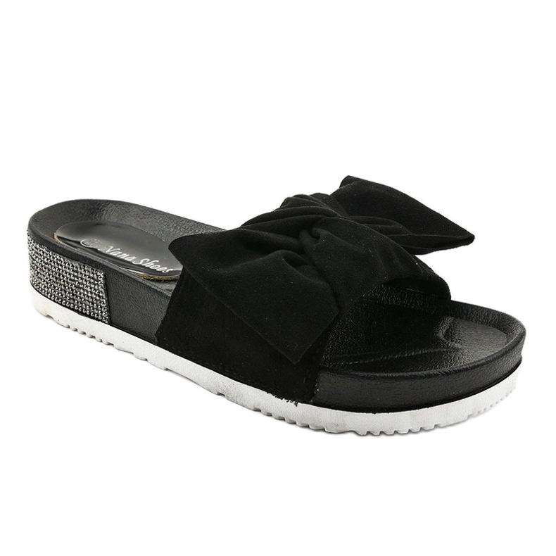 Black casual slippers with a LW-10 bow 1