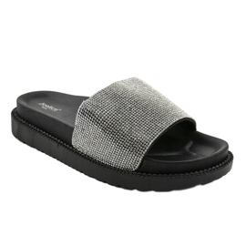 Black slippers with sequins SF-01 1