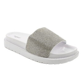 White slippers with sequins SF-01 grey 1