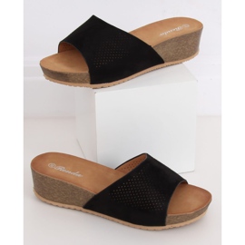 Black slippers on a low wedge black 10-238 Black 1