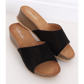 Black slippers on a low wedge black 10-238 Black 2