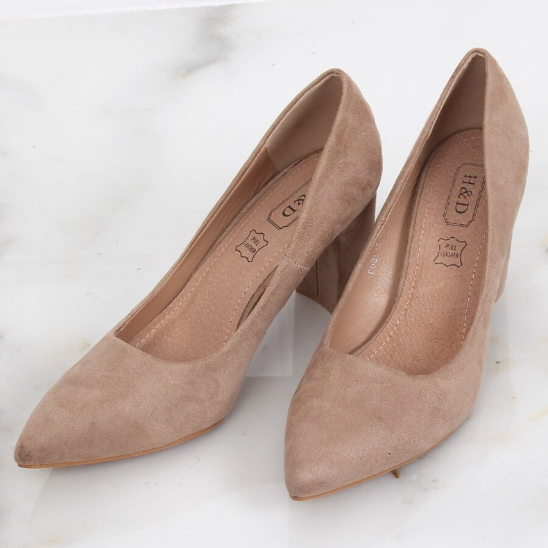 Pumps on the post beige E08-12 Khaki suede 2