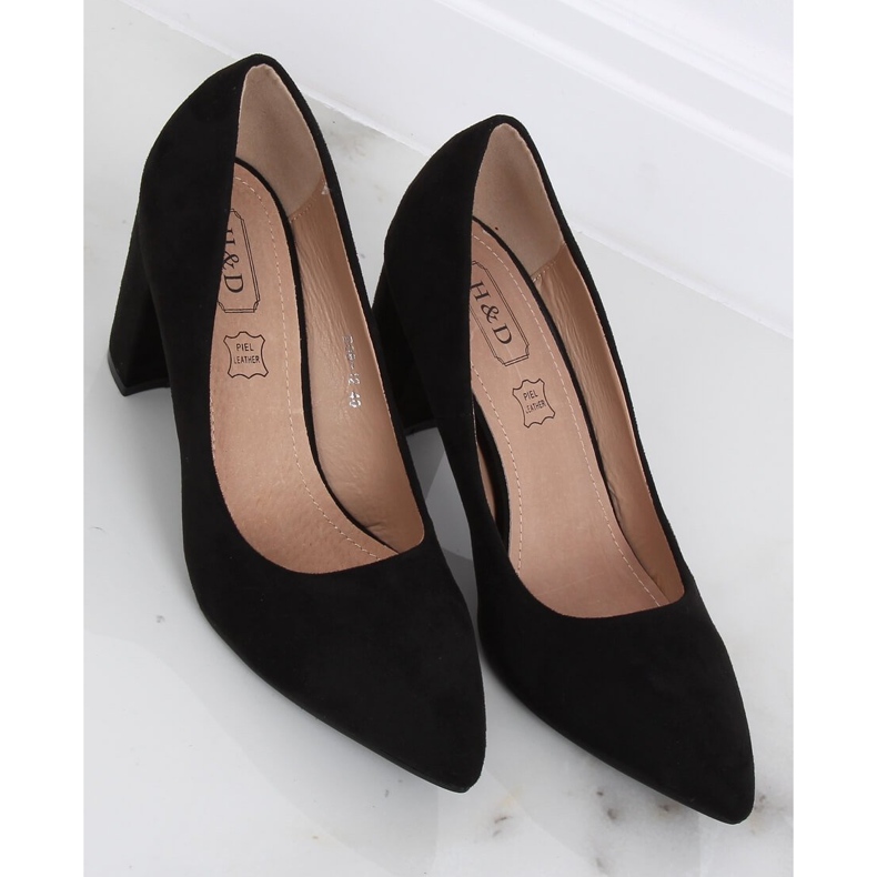 Pumps on the post black suede E08-12 Black 1