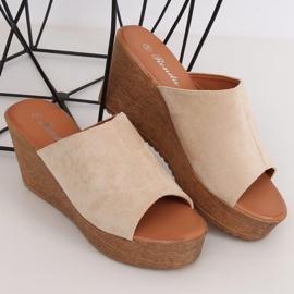Beige slippers 10-236 Beige wedge heels 1