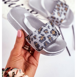 FRROCK Children's Girl's Slippers Brocade Leopard Silver Rimia grey 2