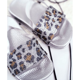 FRROCK Children's Girl's Slippers Brocade Leopard Silver Rimia grey 1