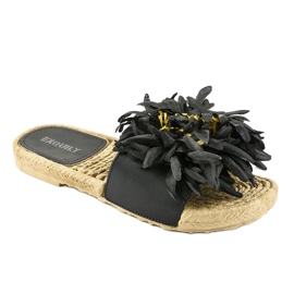 Black flip-flops with flowers espadrilles CD-1831 1