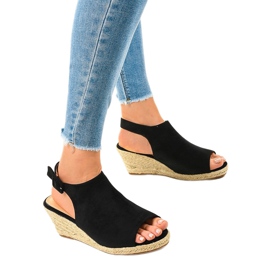 Black espadrilles wedge sandals F3303 1