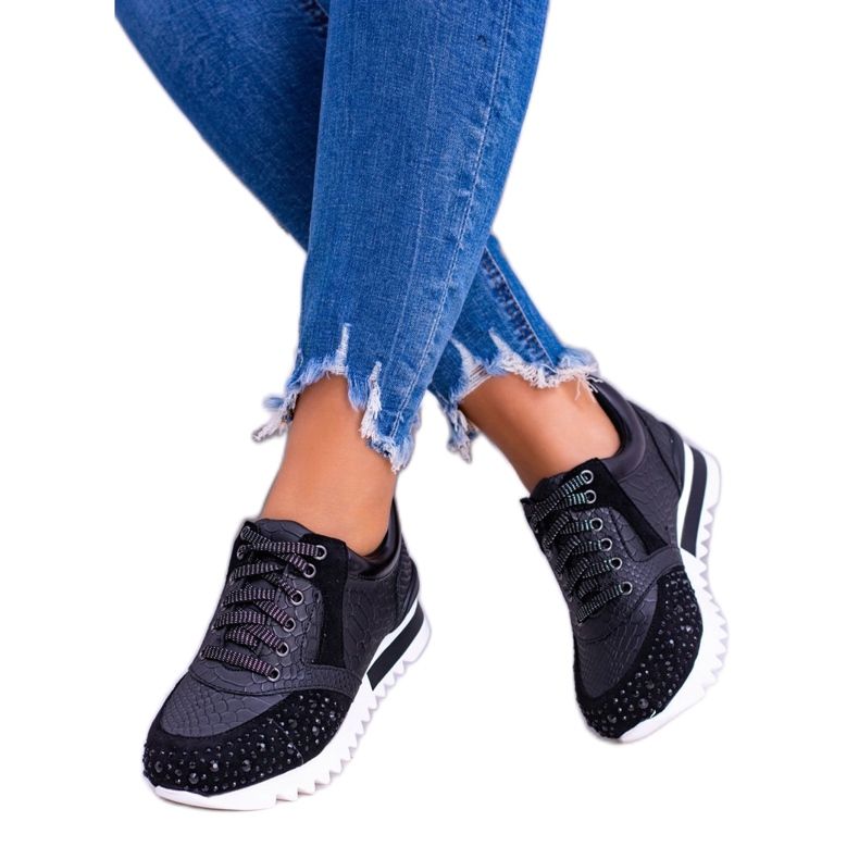 Black Women's Sport Shoes With Sequins Lu Boo Infinitiale 1