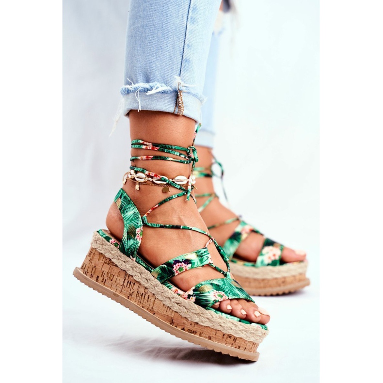 FB2 Women's Sandals On The Cork Platform Tied Green My Way multicolored 1